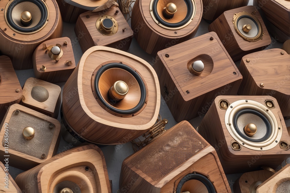 Fototapeta premium Collection of various wooden speakers.