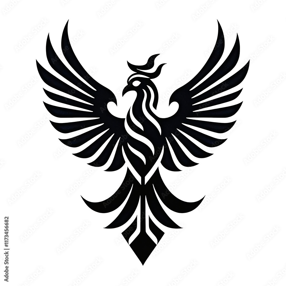 Obraz premium Tribal Black Phoenix Silhouette Design with Open Wings