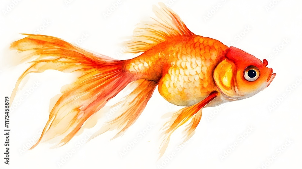 Fototapeta premium Vibrant Goldfish Swimming in Aquarium with Underwater Scenery