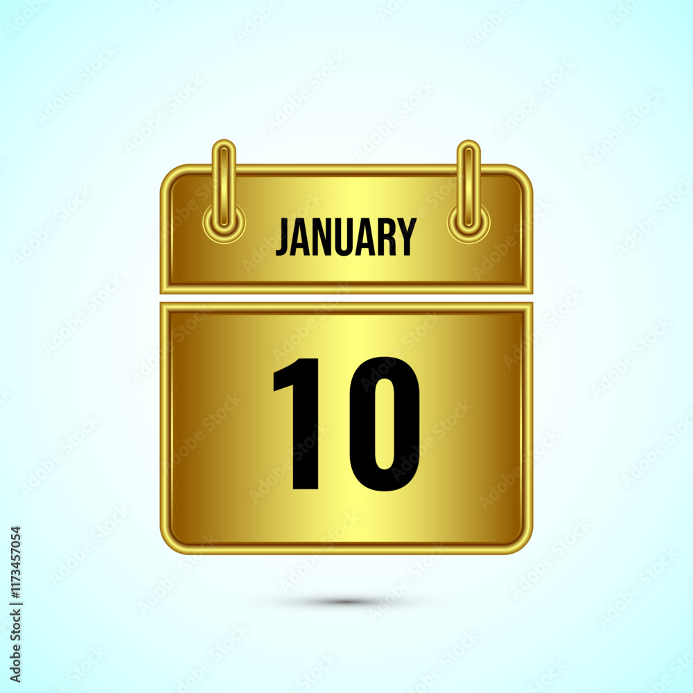 Fototapeta premium January 10 calendar and time planner on gold background. Daily calendar icon, schedule symbol