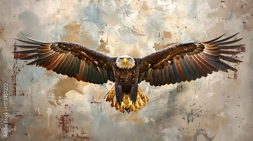 A 3D painting of a majestic eagle soaring, with a mockup at the center of the wall. full ultra hd, high resolution photo