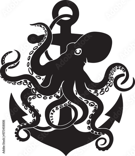 illustration of an octopus with anchor, Octopus icon silhouette vector style