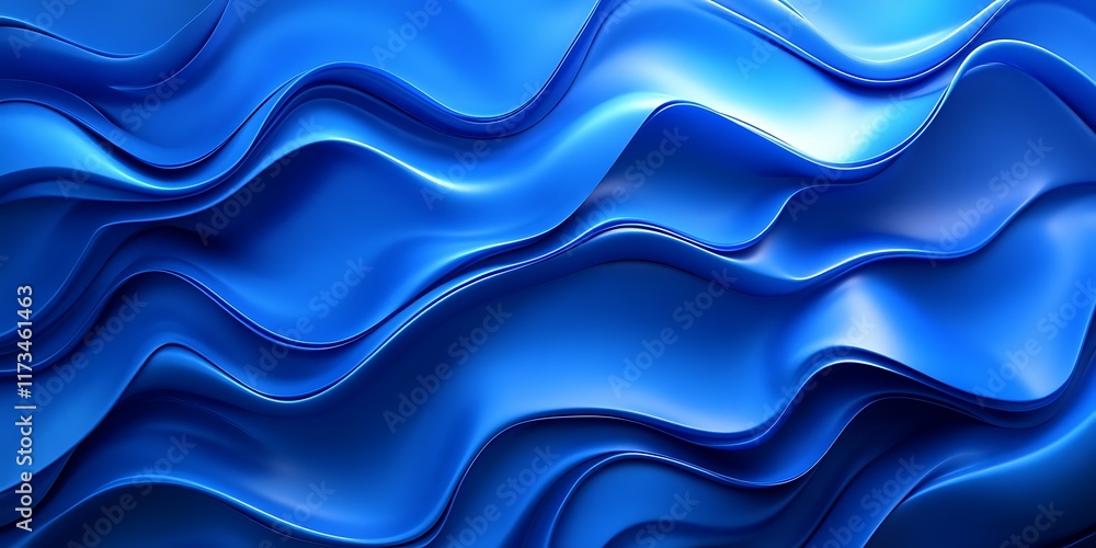 Fototapeta premium Abstract blue waves, dynamic flow, 3D render, background design.