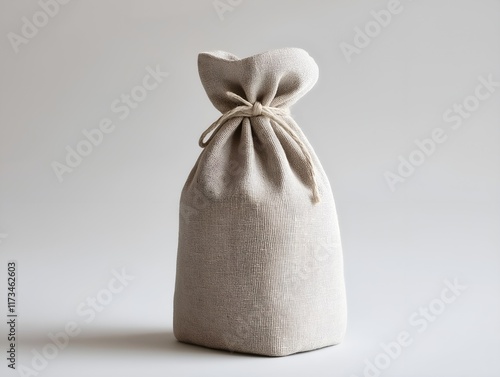 beige knitted hot water bottle cover with a drawstring, displayed on a neutral background. photo