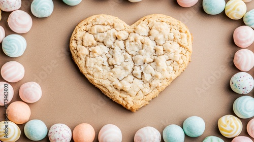 Heart-Shaped Cookie with Pastel Candies