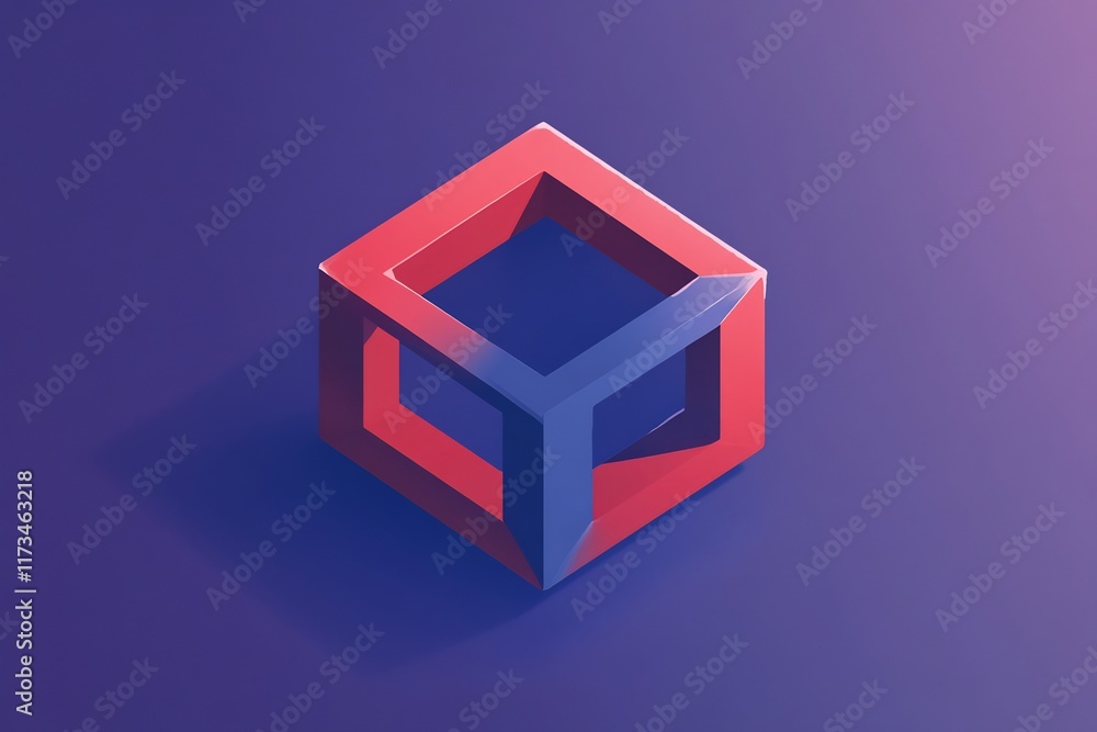 Abstract Red and Blue Cube: A 3D Digital Art Abstract Red and Blue Cube: A 3D Digital Art