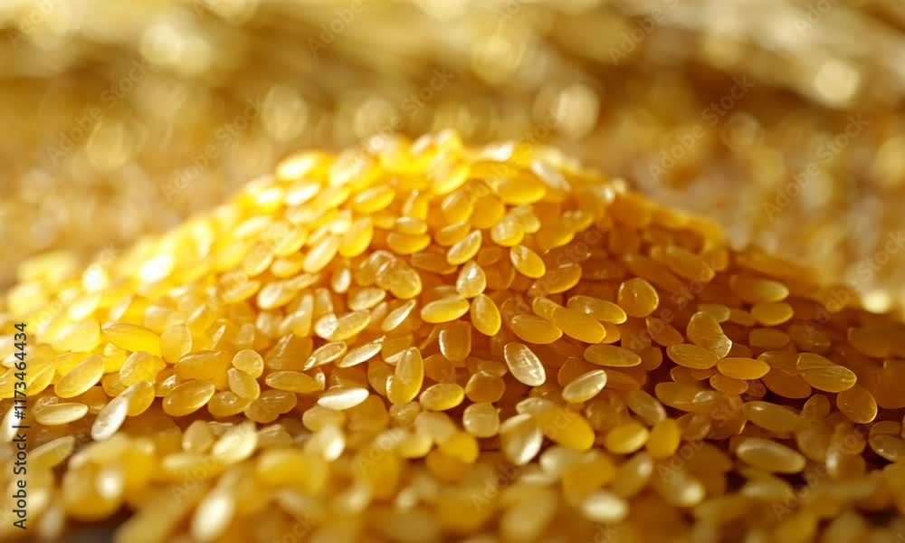 A close-up of golden seeds scattered on a surface, highlighting their texture and color. A close-up of golden seeds scattered on a surface, highlighting their texture and color.