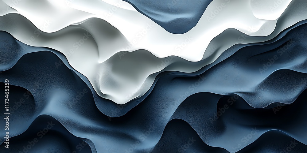 Fototapeta premium Abstract blue and white fabric waves. Design background.