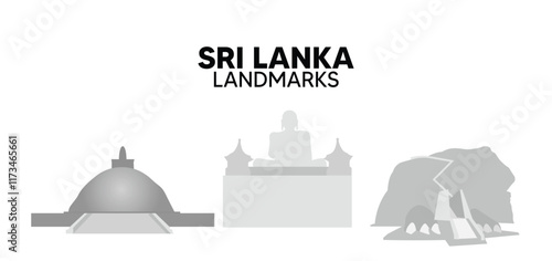 Set of  Sri Lanka Landmarks vector on white isolated