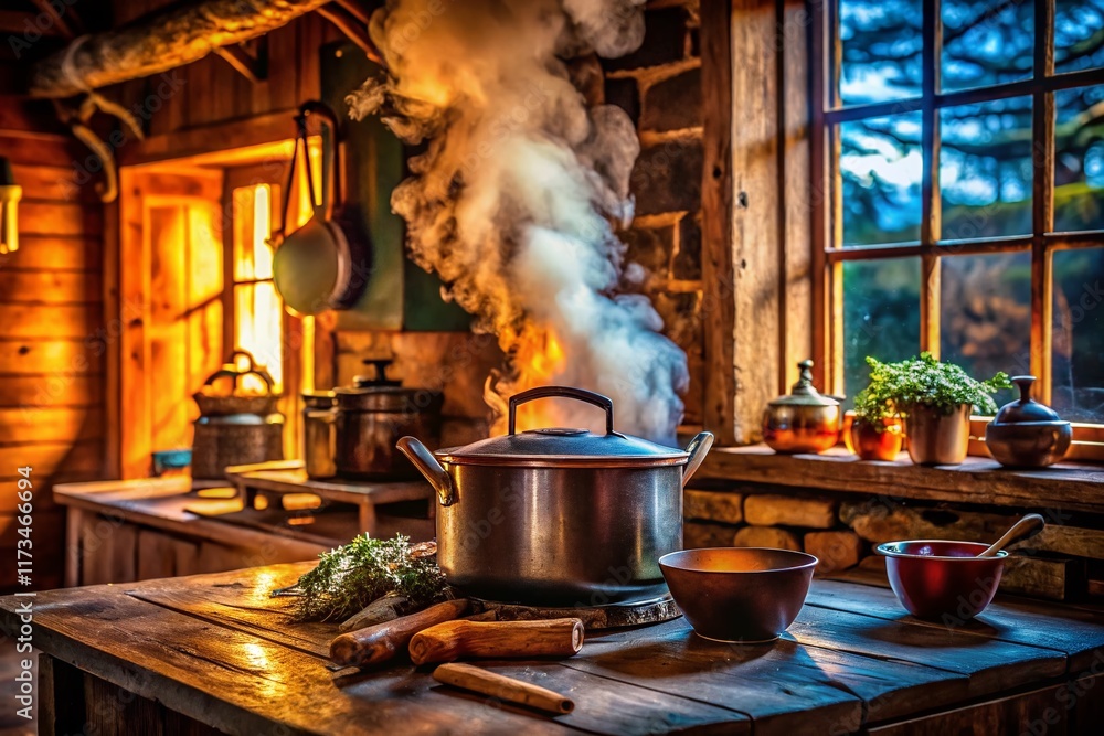 Panoramic Steam Rising from Cooking Pot - Culinary Background Image