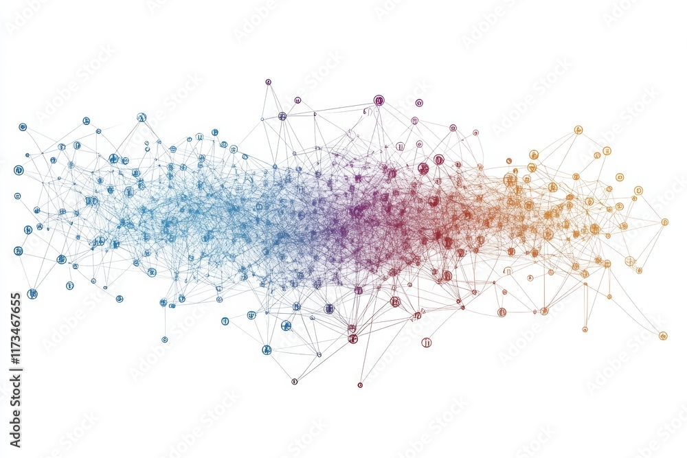 Naklejka premium Explore an abstract visualization of isolated network connections, symbolizing business relationships and data flows in a digital landscape, perfect for technology themes.
