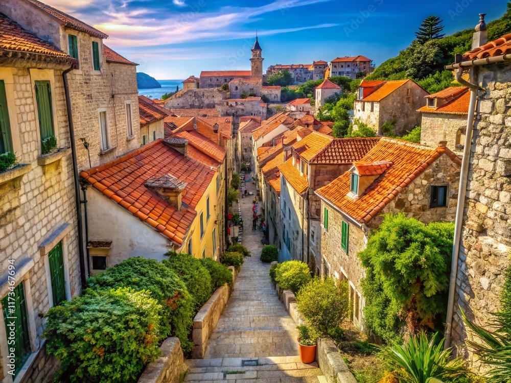 Obraz premium Panoramic View: Charming Cobblestone Streets of Dubrovnik Old Town