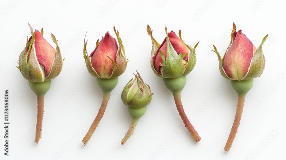 Fototapeta premium Rosebuds isolated on a plain white backdrop.