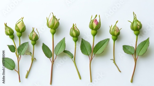 Rosebuds isolated on a plain white backdrop. photo