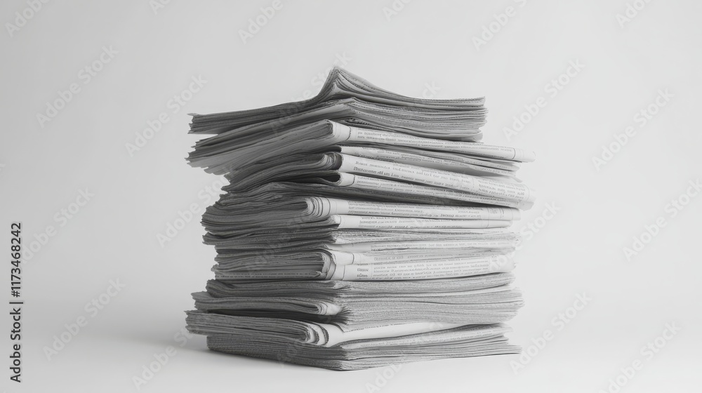 Stack of newspapers on a plain white background Stack of newspapers on a plain white background