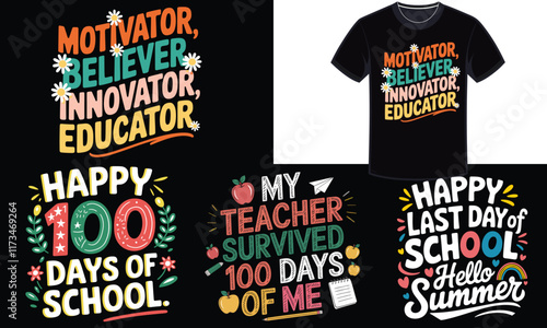 Educational T-Shirt Design Bundle - Fun Inspiring 100 Days, Teacher School Themes for Every Occasion