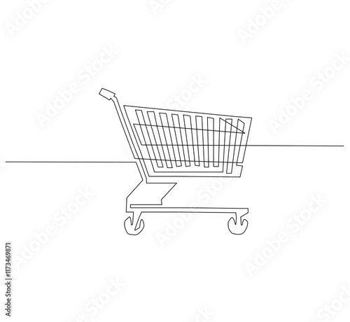 Shopping cart continuous line. Continuous one line drawing trolly. Black, friday concept. Single line drawing