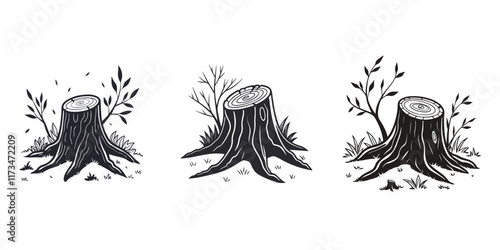 A tree stump isolated on transparent background