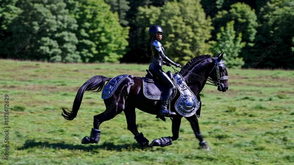 Black Armored Horse Galloping with Sparkles Black Armored Horse Galloping with Sparkles