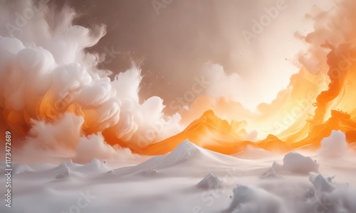 White and orange mist creating a dreamy abstract effect, dreamworld, calming, celestial, ethereality