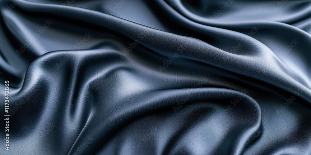 Fototapeta premium Silky smooth fabric texture, dark gray satin, flowing curves, dramatic folds, luxurious drapery, high contrast lighting, close-up detail, abstract background, shimmering surface, monochromatic, elegan