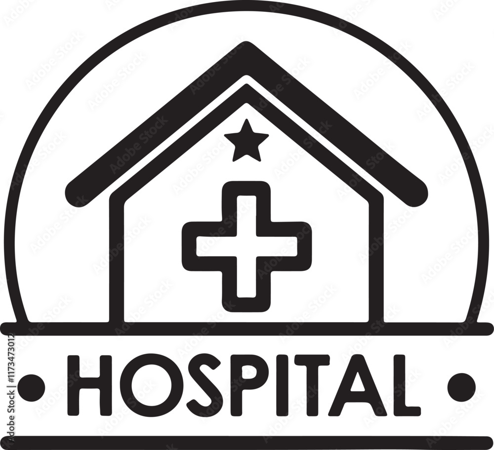 Hospital icon and logo silhouette vector art with medical elements on a white background. Hospital icon and logo silhouette vector art with medical elements on a white background.