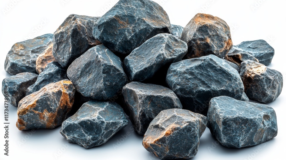 Pile of dark gray and rusty brown stones isolated on white background. Pile of dark gray and rusty brown stones isolated on white background.