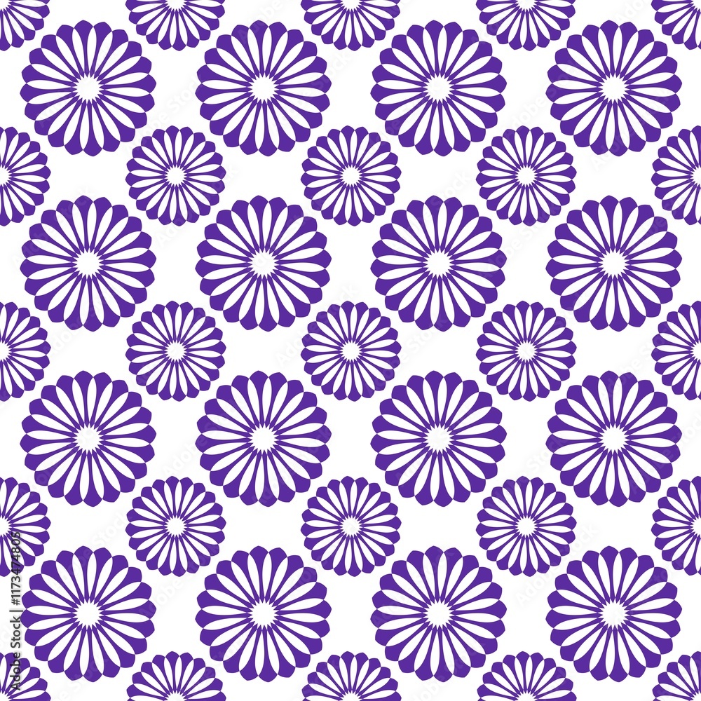 floral seamless pattern with purple white abstract repeating flower in a row of different sizes floral seamless pattern with purple white abstract repeating flower in a row of different sizes
