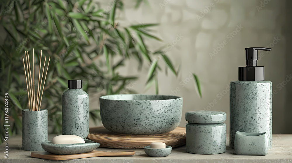 Bamboo bath products. Leafstone. Illustration Bamboo bath products. Leafstone. Illustration