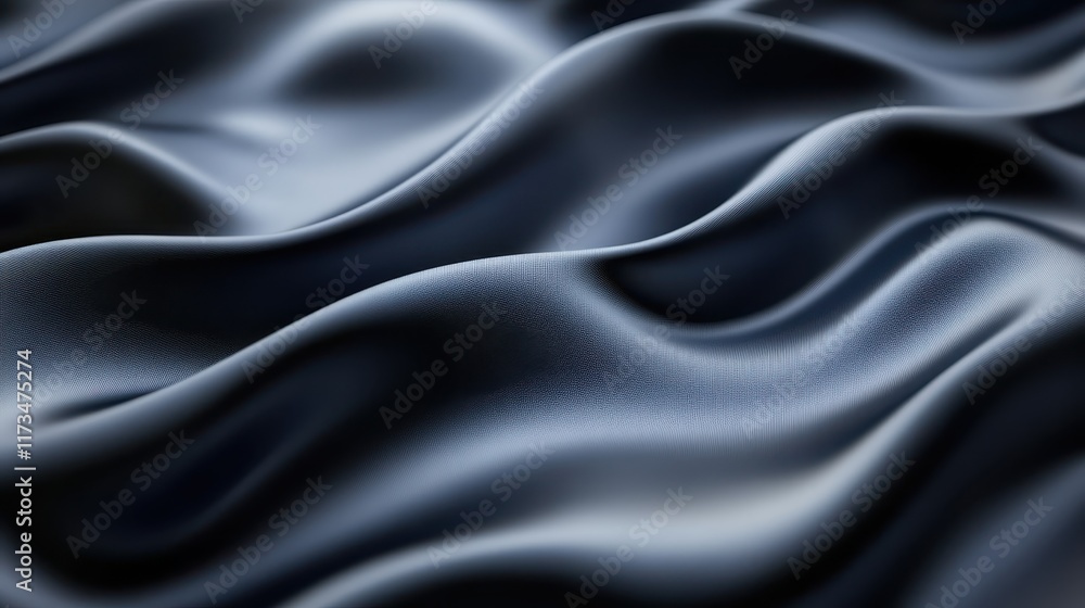 Obraz premium Silky smooth fabric texture, dark gray satin, flowing curves, dramatic folds, luxurious drapery, high contrast lighting, close-up detail, abstract background, shimmering surface, monochromatic, elegan