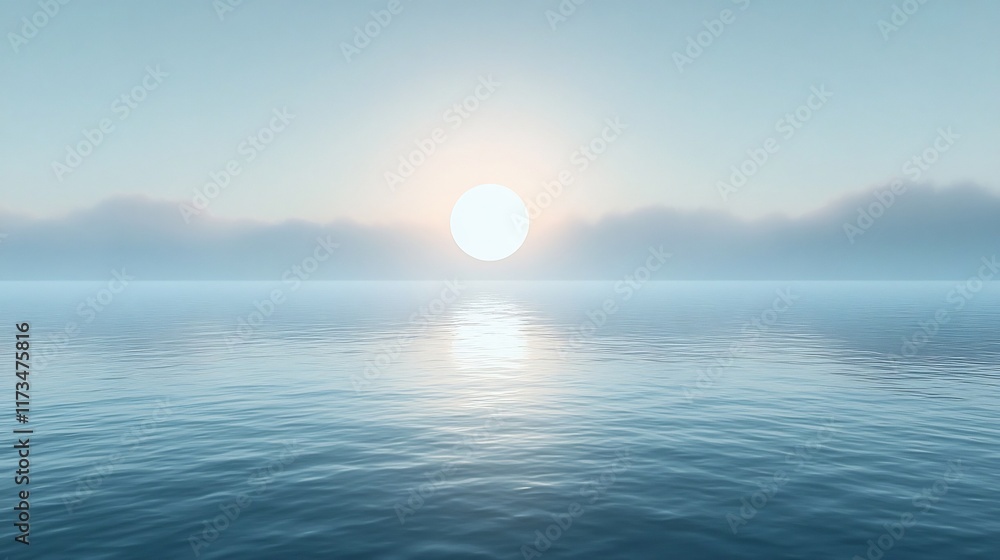 Tranquil Sunrise Reflection Over Calm Ocean Horizon Tranquil Sunrise Reflection Over Calm Ocean Horizon