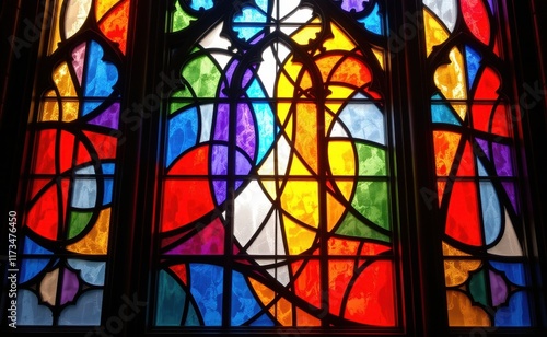 Wallpaper Mural A vibrant abstract stained glass window, showcasing a kaleidoscope of colors and intricate patterns. Torontodigital.ca