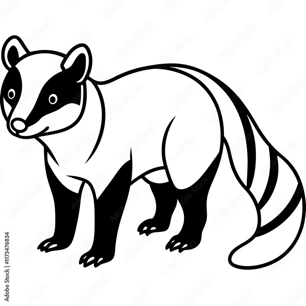 Cute Silhouette of a Coati line art vector cartoon illustration Cute Silhouette of a Coati line art vector cartoon illustration