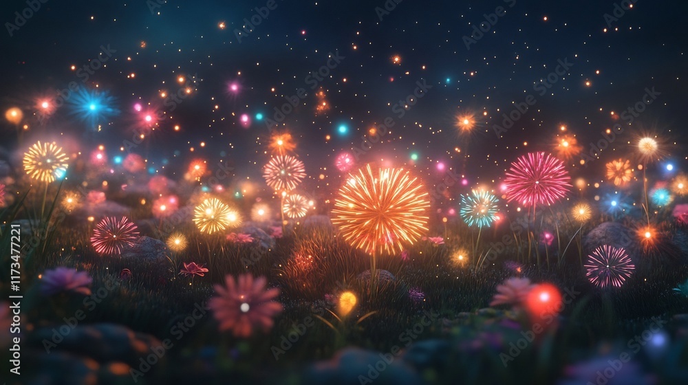 Captivating Fireworks Display Lighting Up the Vibrant Nighttime Skyscape Captivating Fireworks Display Lighting Up the Vibrant Nighttime Skyscape