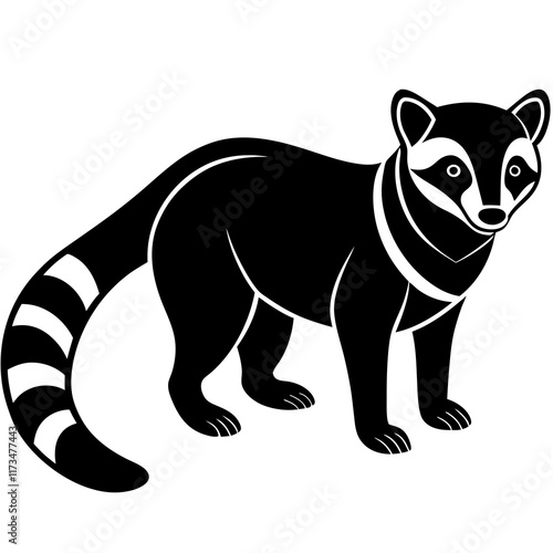 Cute Silhouette of a Coati line art vector cartoon illustration