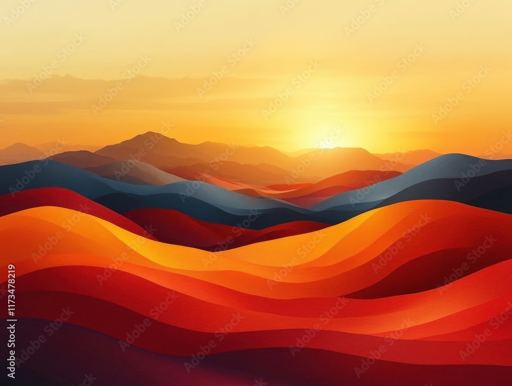 Vibrant sunset over rolling hills and mountains. Vibrant sunset over rolling hills and mountains.