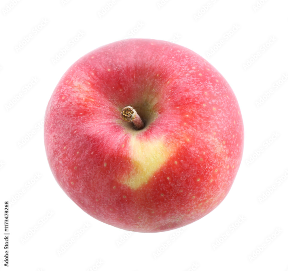One ripe red apple isolated on white, above view One ripe red apple isolated on white, above view