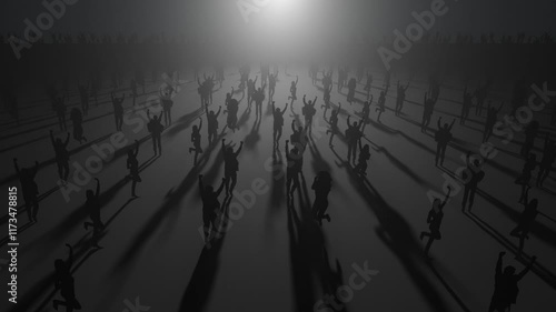 silhouettes of jubilant people on a black background, 3d animation