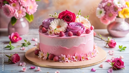 Wallpaper Mural Pink Flowers & Delicious Cake: Vibrant Spring Food Photography Torontodigital.ca