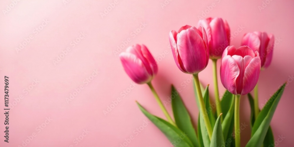 Fototapeta premium Pink Tulips on a Pale Pink Background A Delicate Spring Floral Image