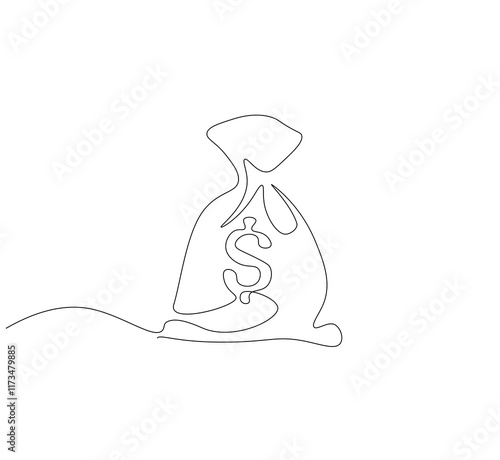 Money bag continuous line. Continuous one line drawing Money bag. Bag, money concept. Single line drawing