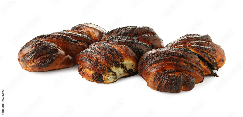 Obraz premium Tasty buns with poppy seeds isolated on white