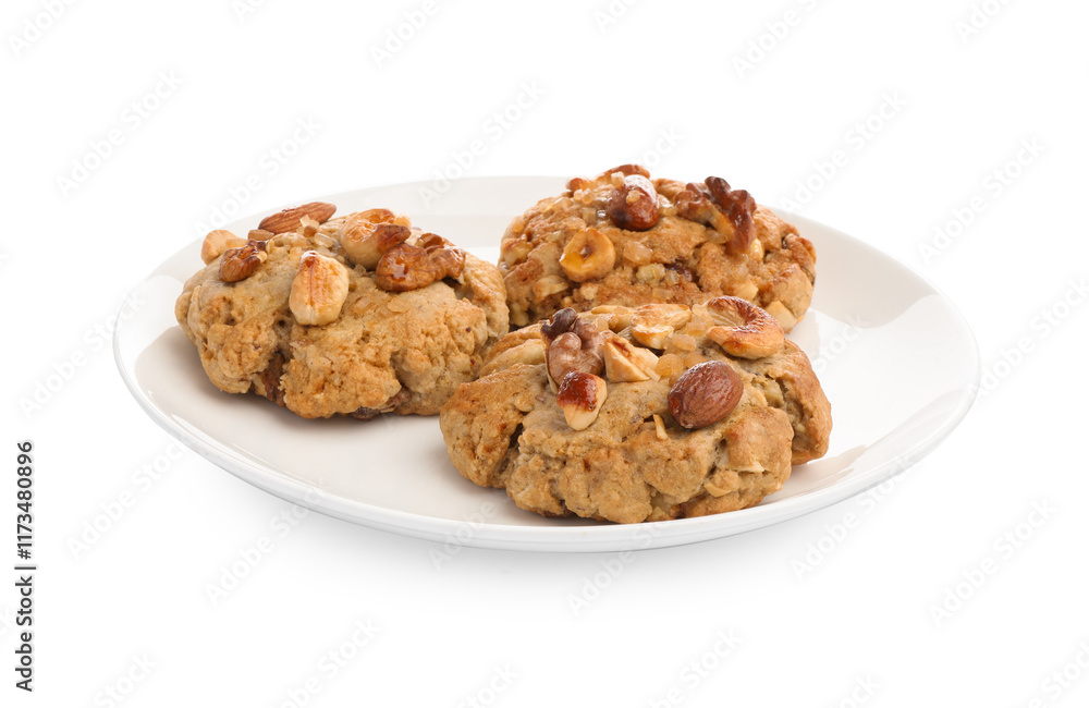 Tasty cookies with nuts isolated on white Tasty cookies with nuts isolated on white