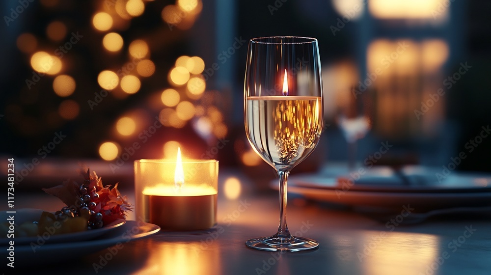 Romantic Candlelit Wine Glass on Elegant Table Setting for Sophisticated Romantic Candlelit Wine Glass on Elegant Table Setting for Sophisticated