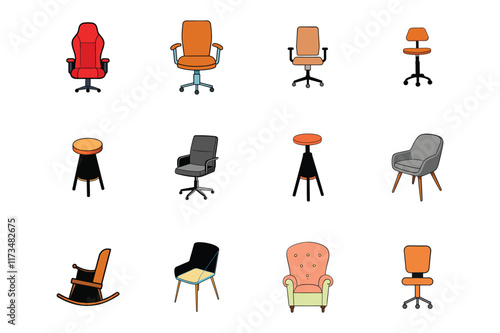 Set of different office chairs vector illustrations white background