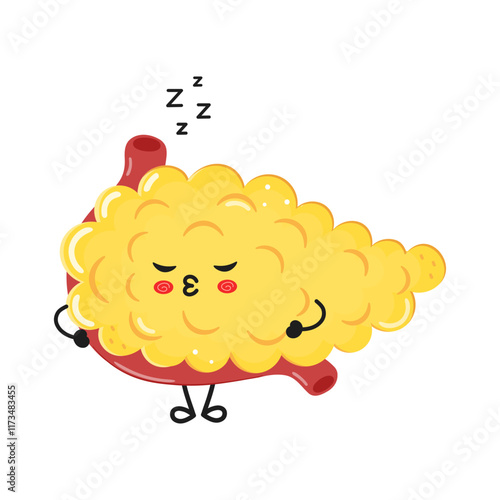 Pancreas sleeping character. Vector hand drawn cartoon kawaii character illustration icon. Isolated on white background. Pancreas sleep character concept