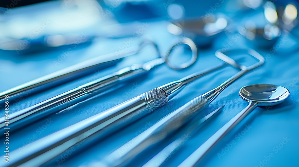 Surgical instruments placed on a trolley for immediate use in surgery Stock Photo with side copy space Surgical instruments placed on a trolley for immediate use in surgery Stock Photo with side copy space