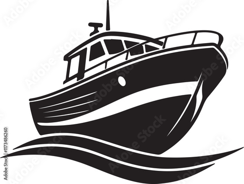 A boat silhouette icon and logo vector design, water transport symbol on a white background.