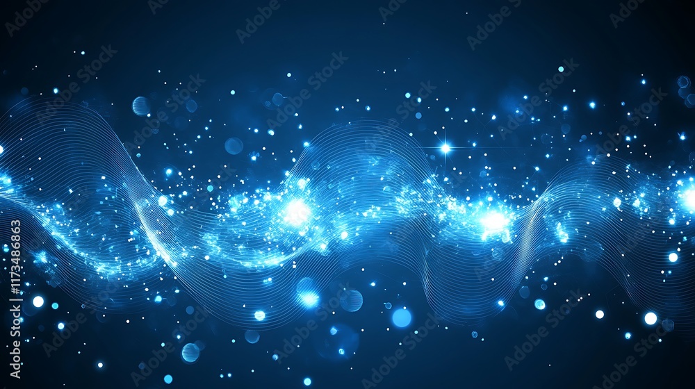 Abstract Blue Wave with Sparkling Lights Design Abstract Blue Wave with Sparkling Lights Design