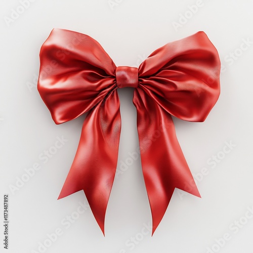 Elegant Red Satin Bow, Festive Decoration, Gift Wrap, Holiday Season, Perfect Present, Shiny Ribbon, Smooth Texture, Celebratory, Anniversary, Birthday photo